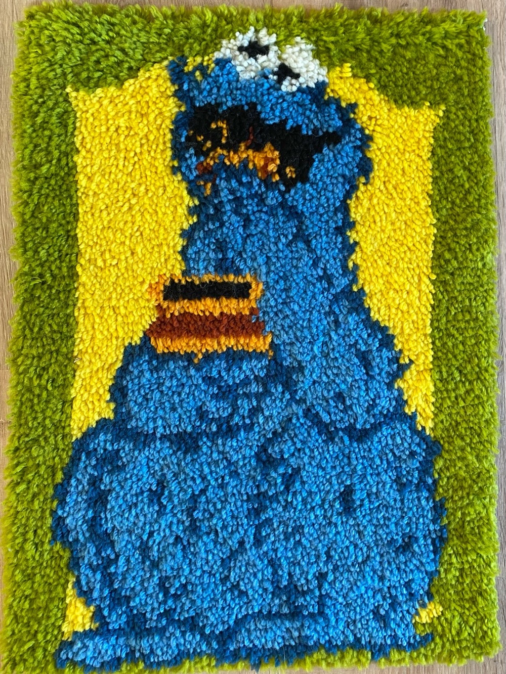 Handmade Vintage Latch and Hook Wall Hanging/Rug Sesame Street Cookie Monster